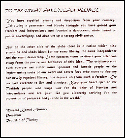 A Letter from Mustafa Kemal Atatürk